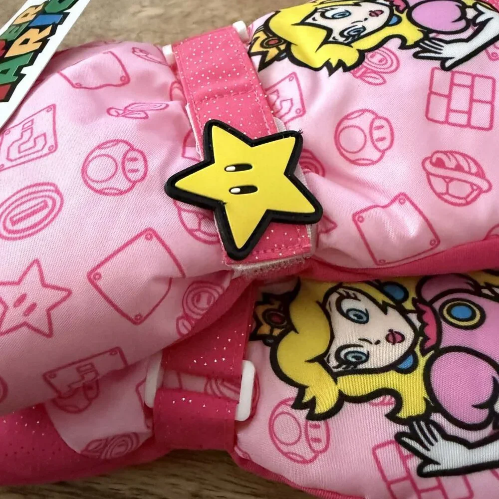 New: S/M Girls Princess Peach Super Mario Ski Gloves